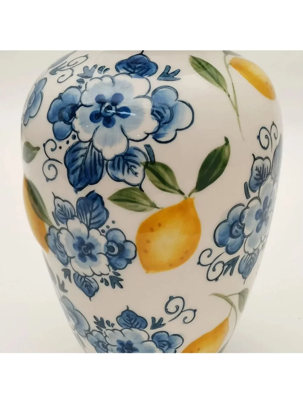 🍋 Muchoise Ceramic Lemon Vase White/Blue